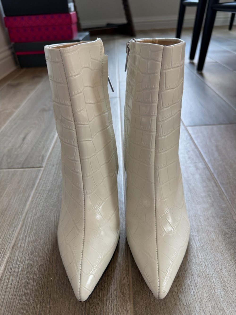 Marc Fisher White Croc-Embossed Pointed Toe Booties - Picture 8 of 9